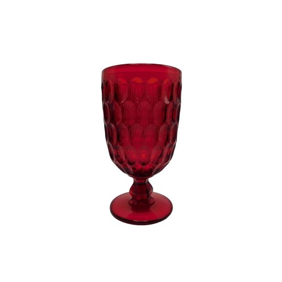 Vintage 1960’s/70’s Ruby Red Fenton Thumbprint Glass 6 1/2" Stem Drinking Goblet - Picture 2 of 5